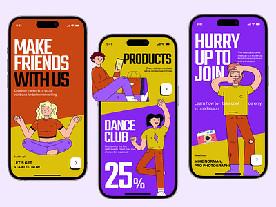 Networking - Mobile UI Concept app communicaton concept creative events illustration inspiration mobile networking purple social style stylish ui uitips ux yellow