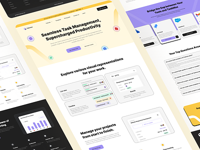Featured Page (Task Management) - SAAS Website designdone features list view milestones on going productivity projects saas design saas landingpage saas management saas product saas task management saas template saas web design saas website subtasks task assignees tasks time tracking timeline