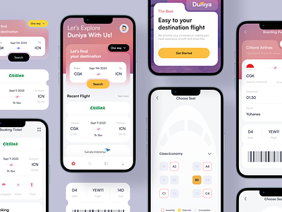 Flight Booking App Exploration agent android app boarding card clean flight glass gradient ios layout mobile online seats shadow ticket travel ui ux whitespace